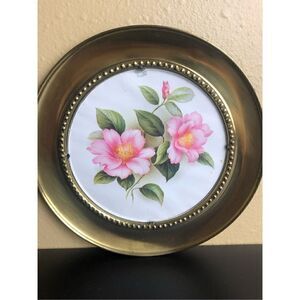 Vintage Brass Wall Plates Roses  Panel 8" Made in England